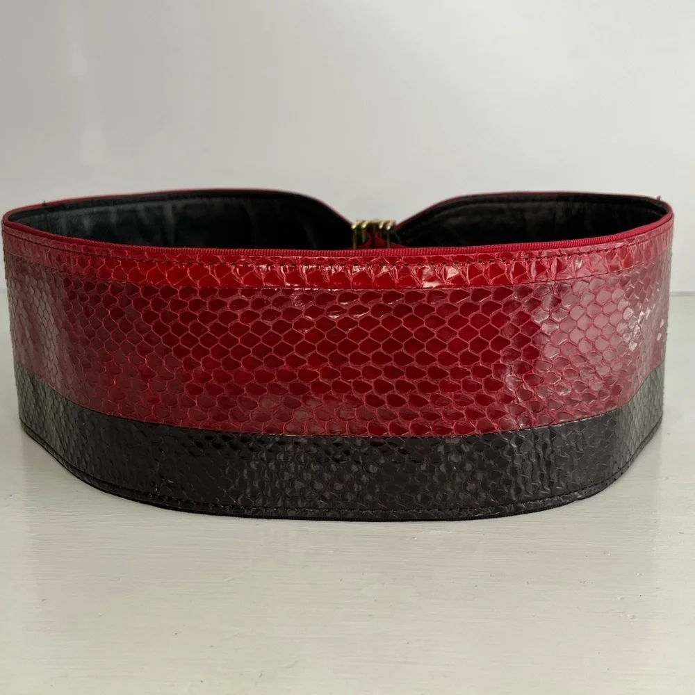 Diane Von Furstenberg Snake Embossed Leather Belt Red Black Slide Closure S